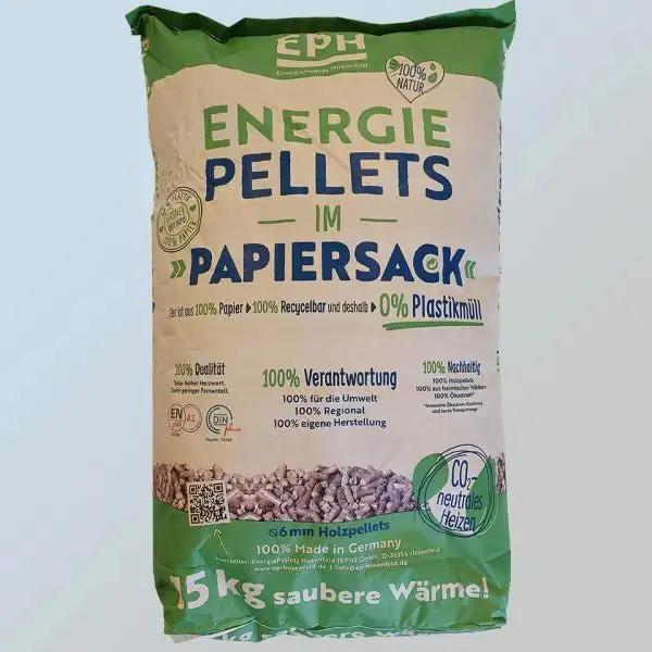 EPH Holzpellets in Papiersäcken – 975-kg-Palette (65 x 15 kg)
